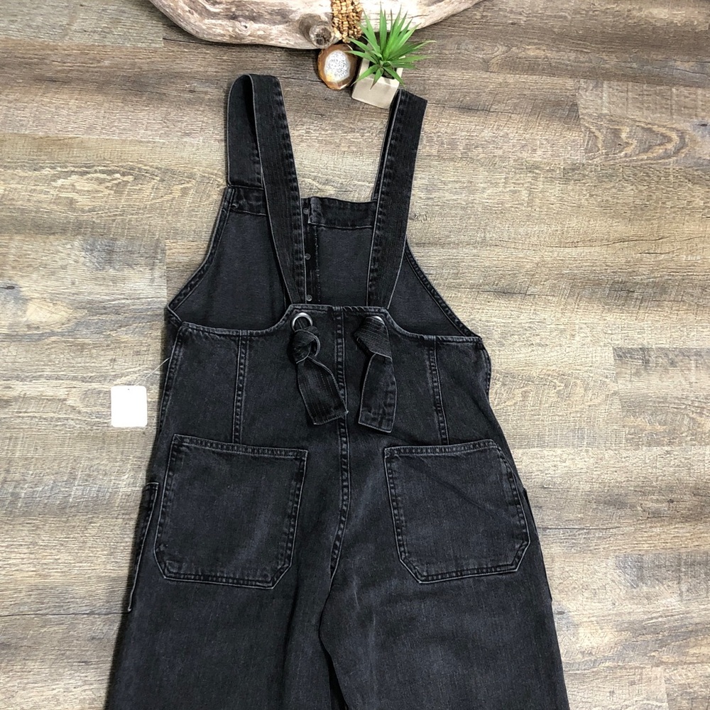 Free People Fields of Flowers Wide Leg Overalls Vintage Black - Picture 6 of 8